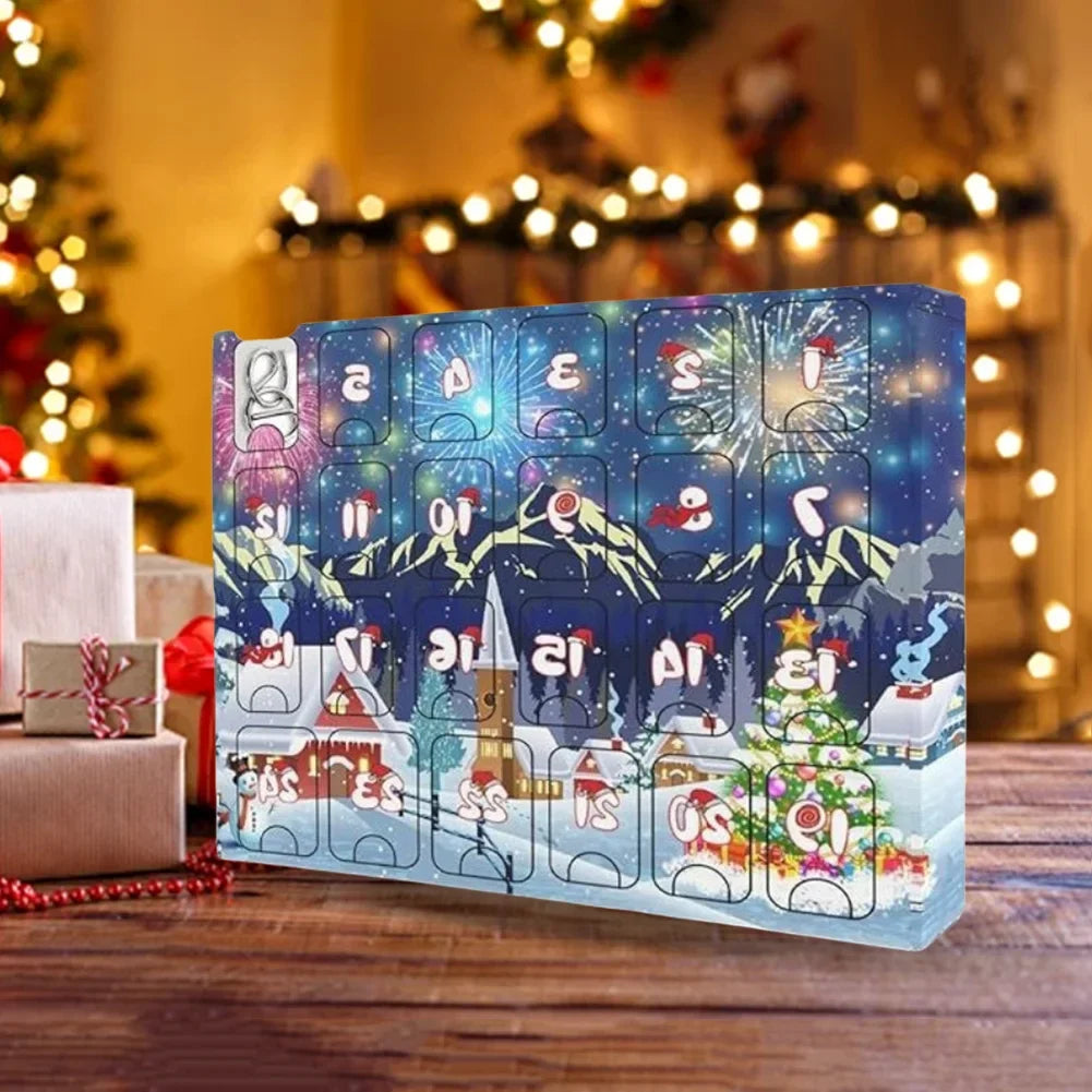 Kovový adventní kalendář s 24 dílky puzzle – vzdělávací senzorická hračka pro děti i dospělé 0
