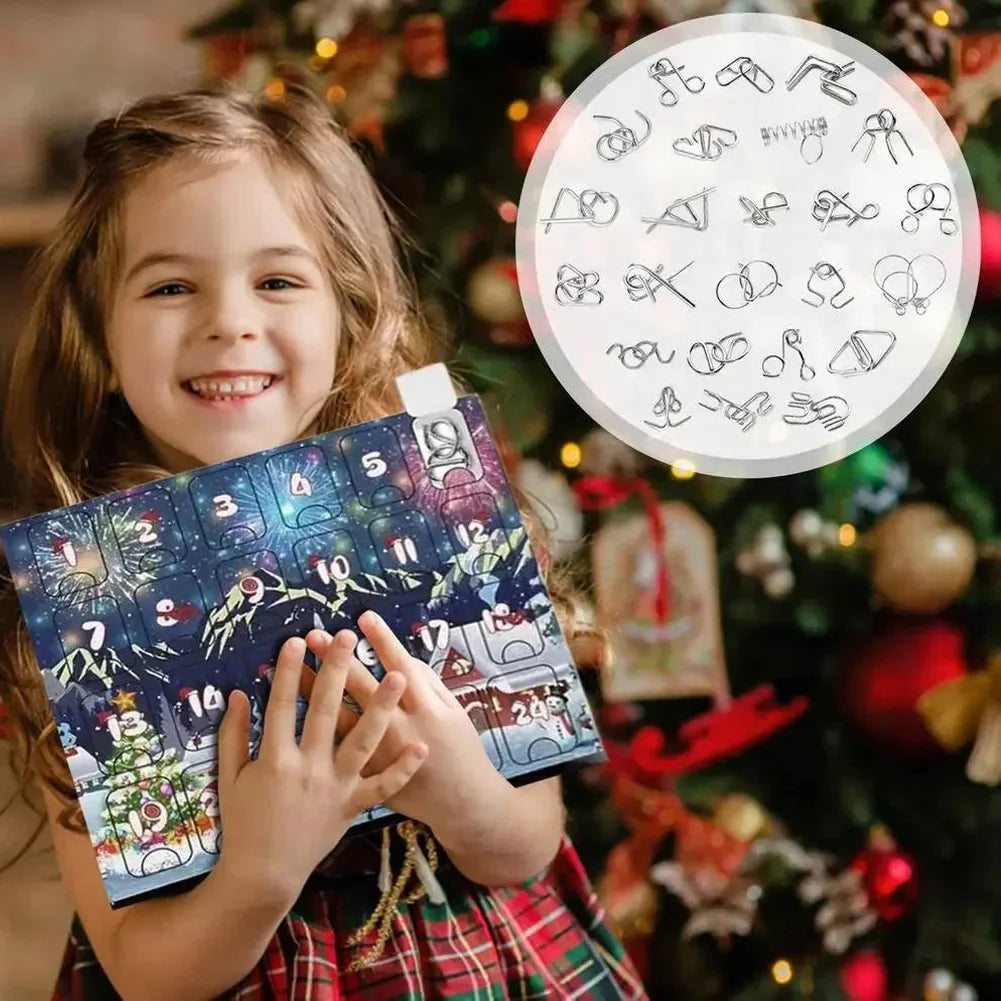 Kovový adventní kalendář s 24 dílky puzzle – vzdělávací senzorická hračka pro děti i dospělé 1