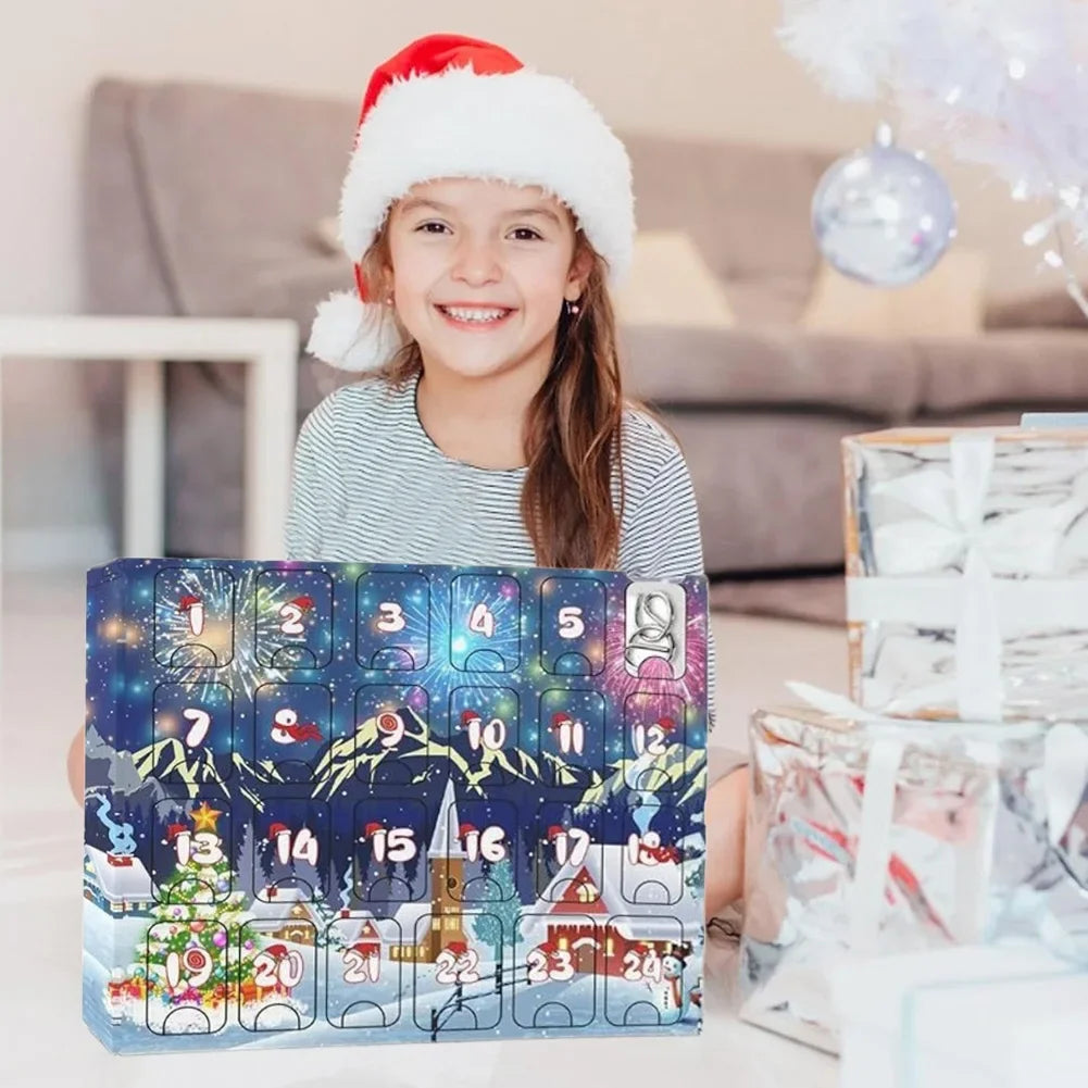 Kovový adventní kalendář s 24 dílky puzzle – vzdělávací senzorická hračka pro děti i dospělé 2