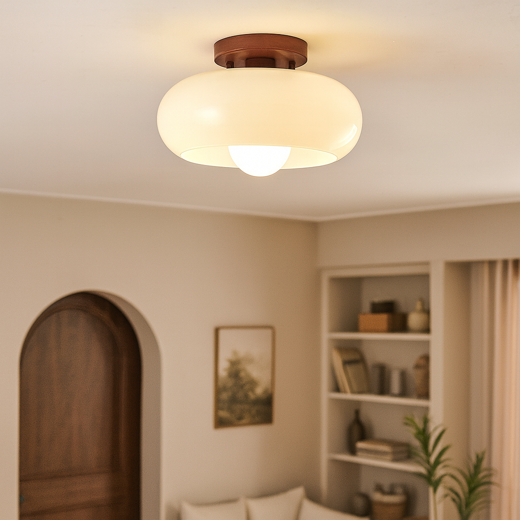 Krémová LED stropní lampa Bauhaus se skleněným stínidlem do obývacího pokoje a ložnice - moderní design, měkké světlo 1