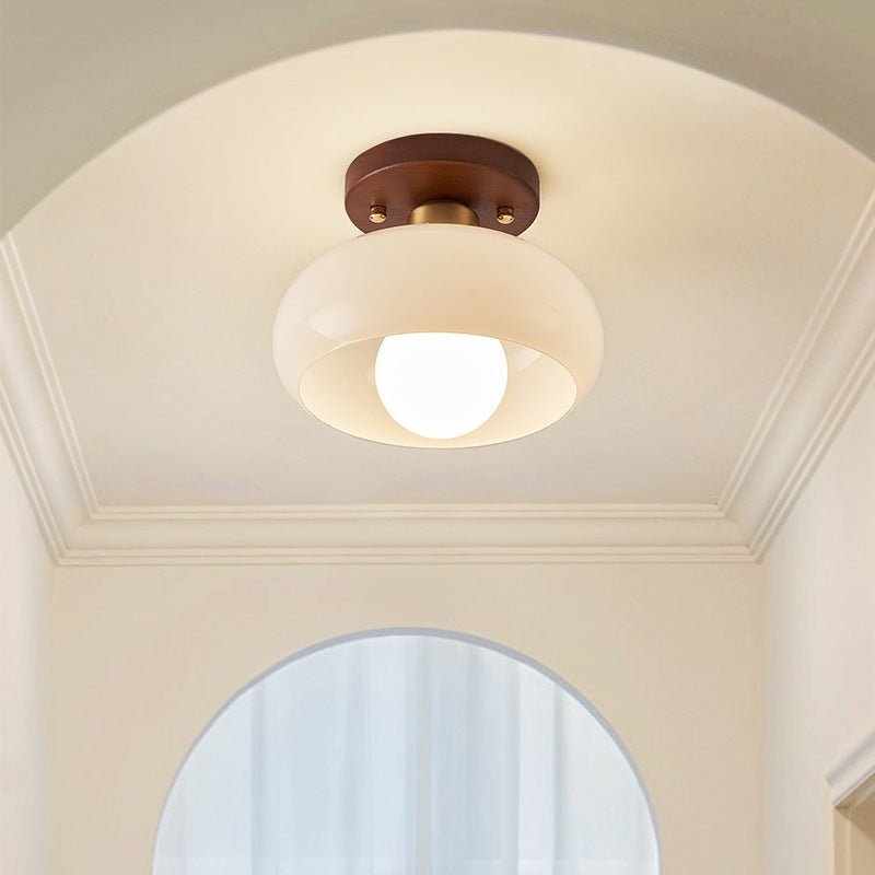 Krémová LED stropní lampa Bauhaus se skleněným stínidlem do obývacího pokoje a ložnice - moderní design, měkké světlo 2