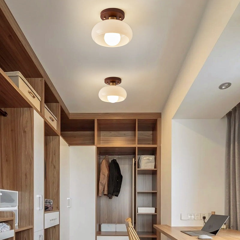 Krémová LED stropní lampa Bauhaus se skleněným stínidlem do obývacího pokoje a ložnice - moderní design, měkké světlo 3