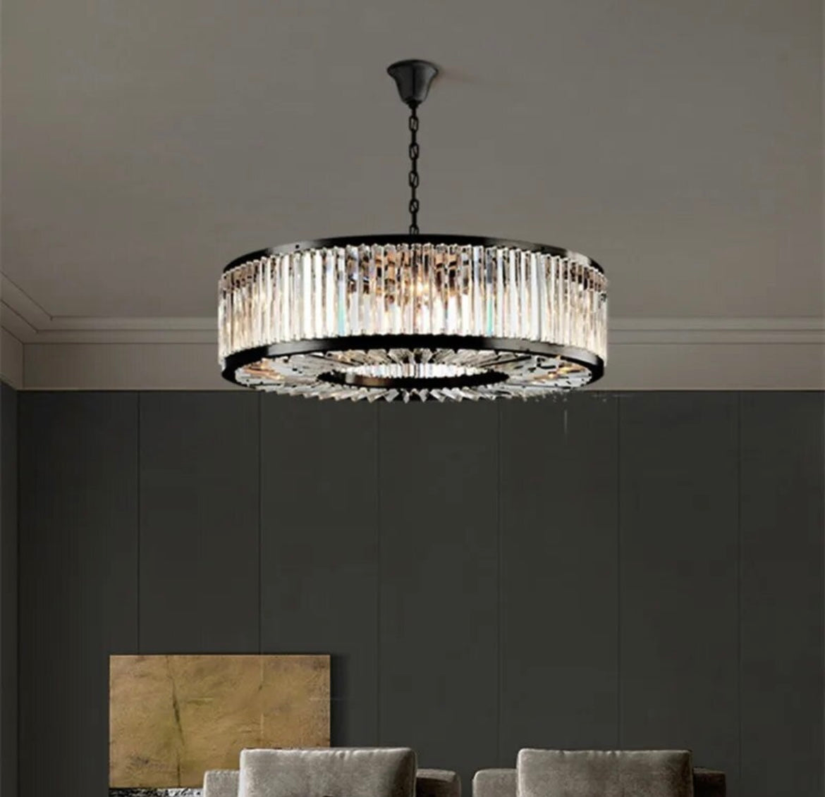 Křišťálový Lustr do Obýváku s Matným Černým Kovem – Moderní Americký Design, Nastavitelná Výška, Různé Velikosti 3