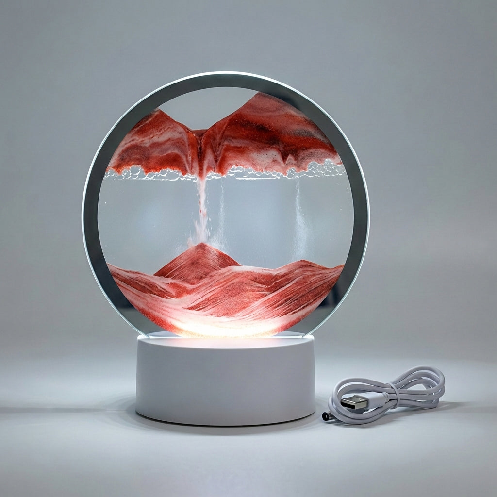 Kulatá umělecká lampa s LED a variabilními pískovými vzory – moderní interiérový design 7