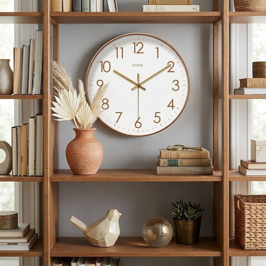 Kulaté nástěnné hodiny s tichým chodem a arabskými číslicemi, moderní design v čern 4