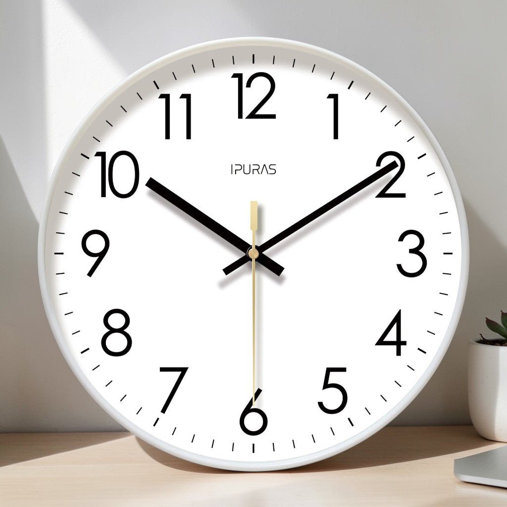 Kulaté nástěnné hodiny s tichým chodem a arabskými číslicemi, moderní design v čern 5