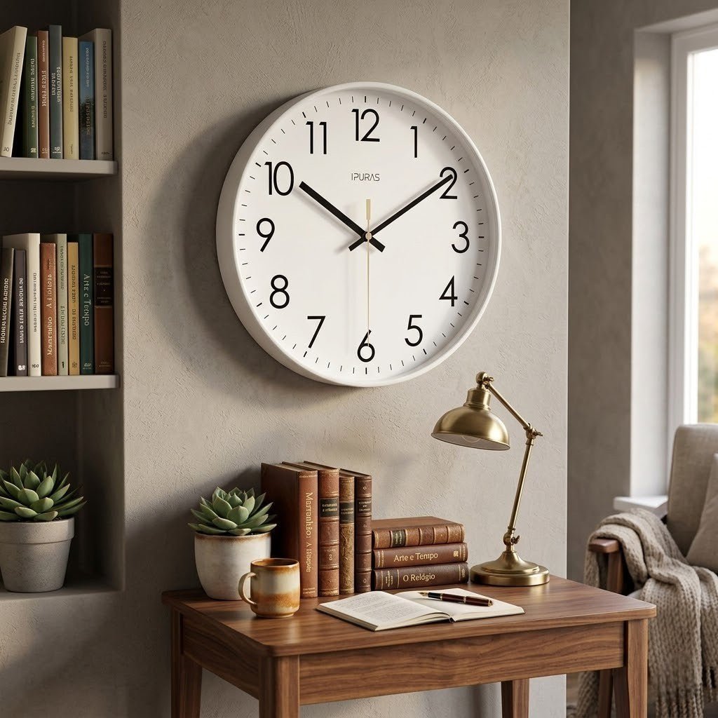 Kulaté nástěnné hodiny s tichým chodem a arabskými číslicemi, moderní design v čern 6