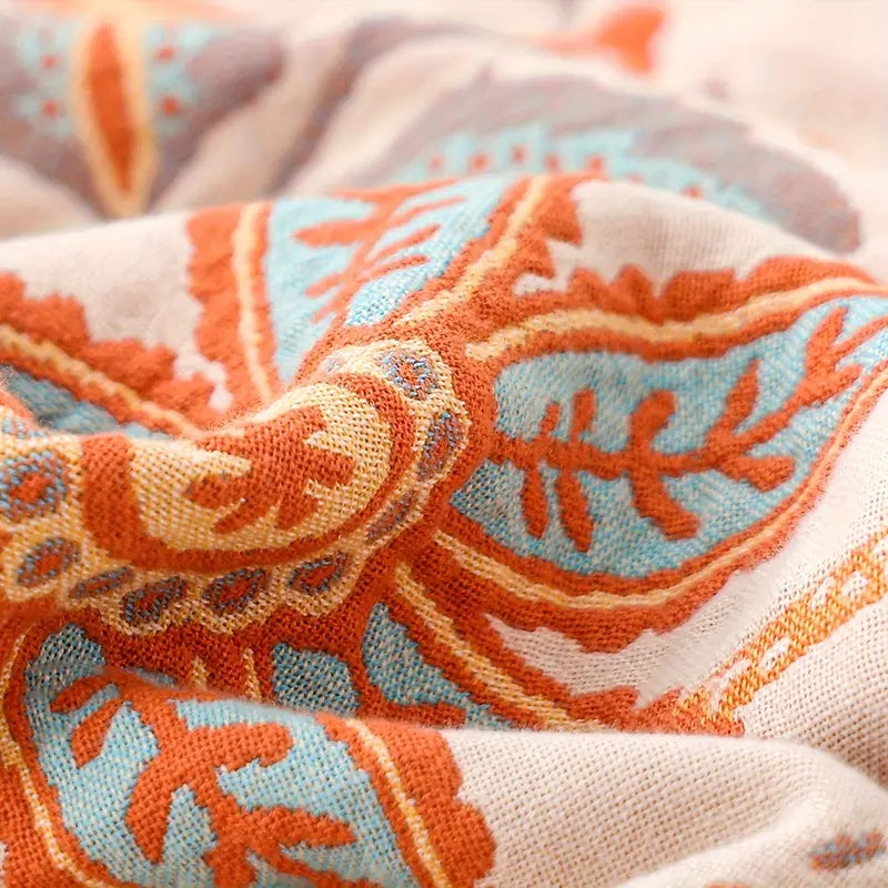 Květinová deka z 100% bavlny s třásněmi v boho rustikálním stylu, ideální 7