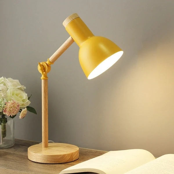 LED stolní lampa s nastavitelným ramenem a dotykovým ovládáním, dřevěný design, ideální pro 0