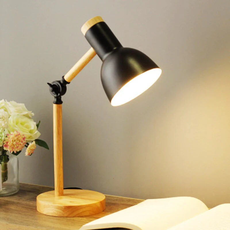 LED stolní lampa s nastavitelným ramenem a dotykovým ovládáním, dřevěný design, ideální pro 1
