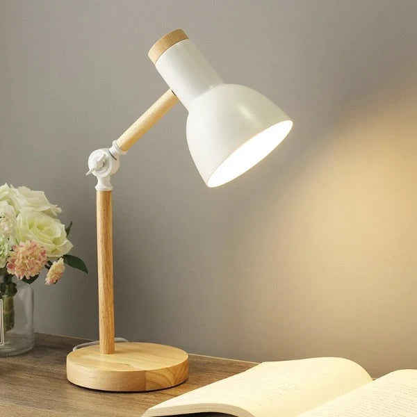LED stolní lampa s nastavitelným ramenem a dotykovým ovládáním, dřevěný design, ideální pro 2