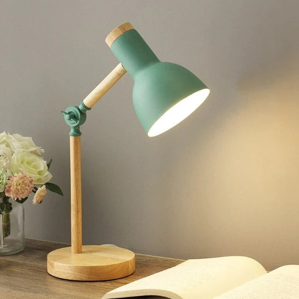 LED stolní lampa s nastavitelným ramenem a dotykovým ovládáním, dřevěný design, ideální pro 3