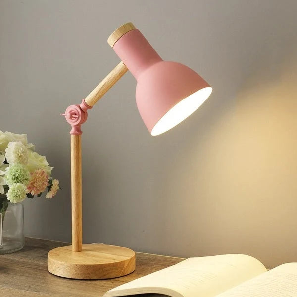 LED stolní lampa s nastavitelným ramenem a dotykovým ovládáním, dřevěný design, ideální pro 4