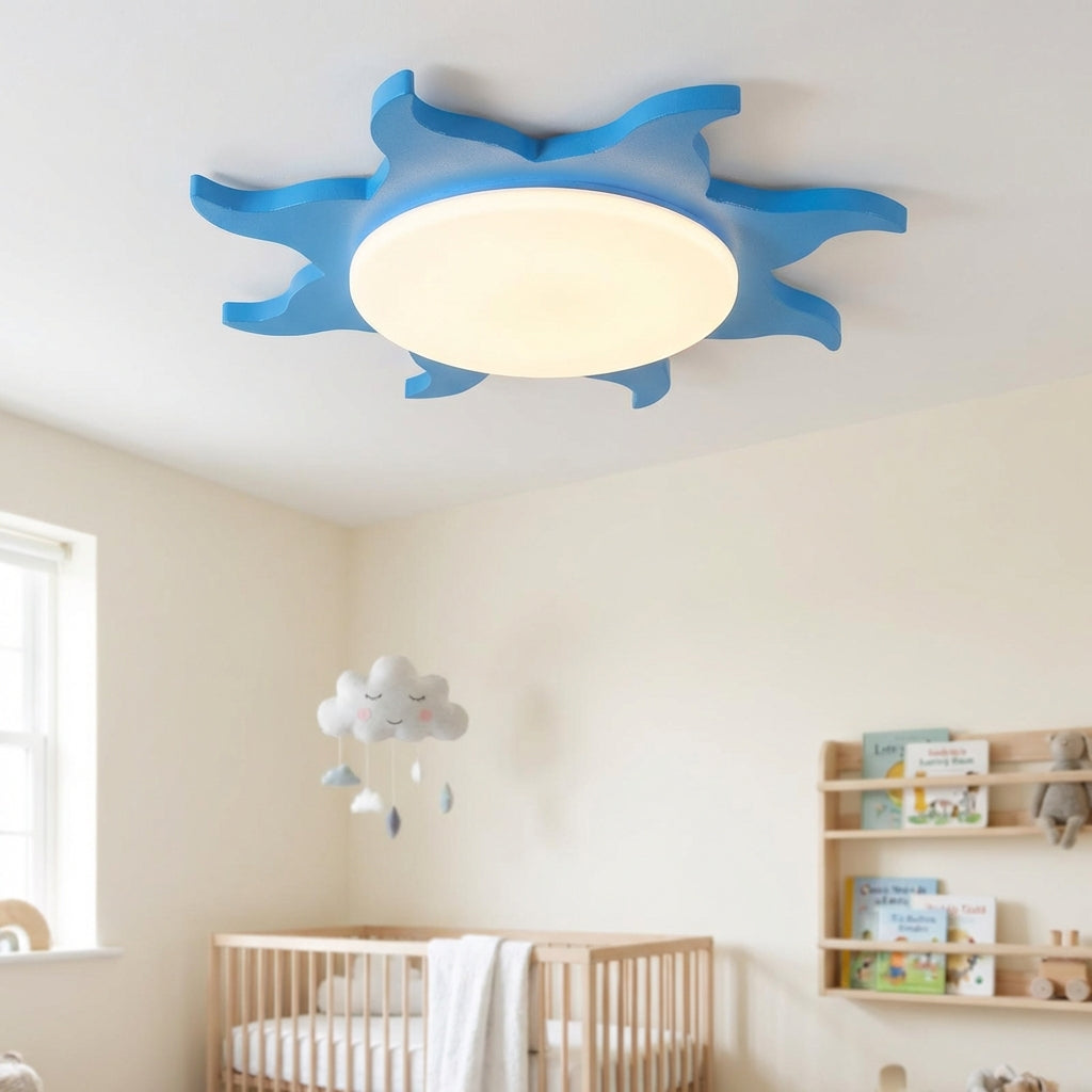 LED Stropní Svítidlo s Nastavitelnými Režimy – Dřevěné a Akrylové Světlo ve Tvaru Slunce pro Dětský Pokoj 1