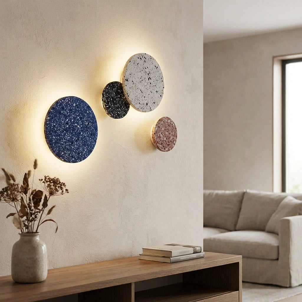 LED nástěnné svítidlo s halo efektem a strukturovaným terazzovým povrchem – moderní design 25 cm 1