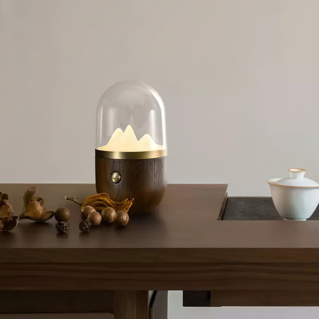 LED noční světlo s dřevěnou základnou a matným sklem – kompaktní design do ložnice 4