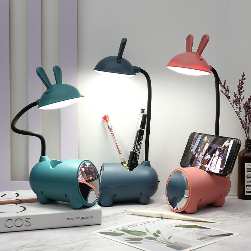 LED stolní lampa s králíkem a organizérem na pera – dotykové ovládání a nabíjení přes USB pro dívky 0