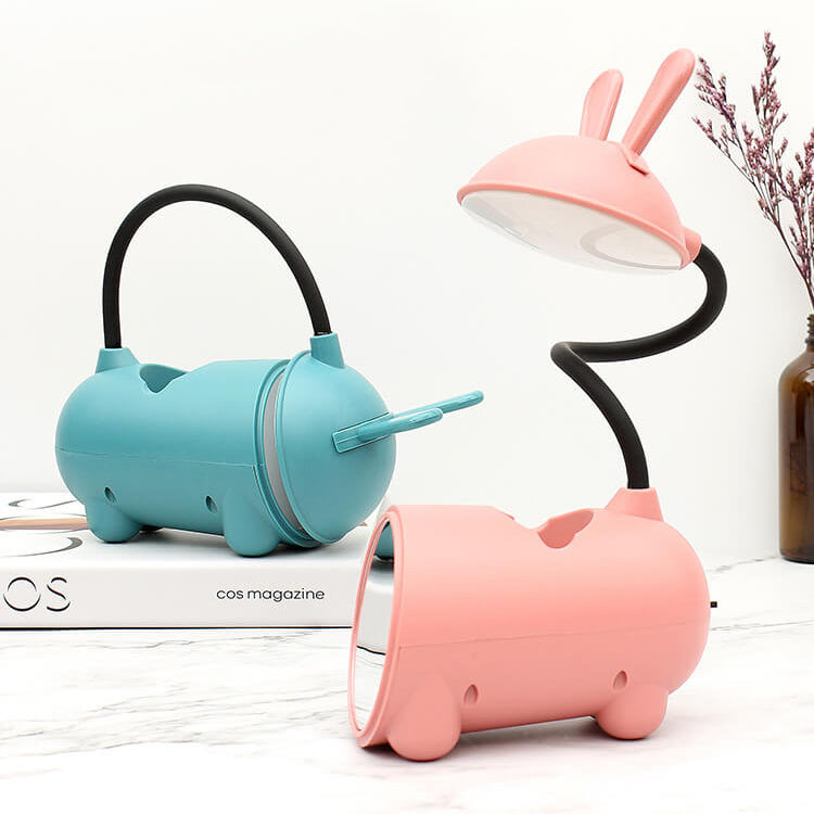 LED stolní lampa s králíkem a organizérem na pera – dotykové ovládání a nabíjení přes USB pro dívky 5