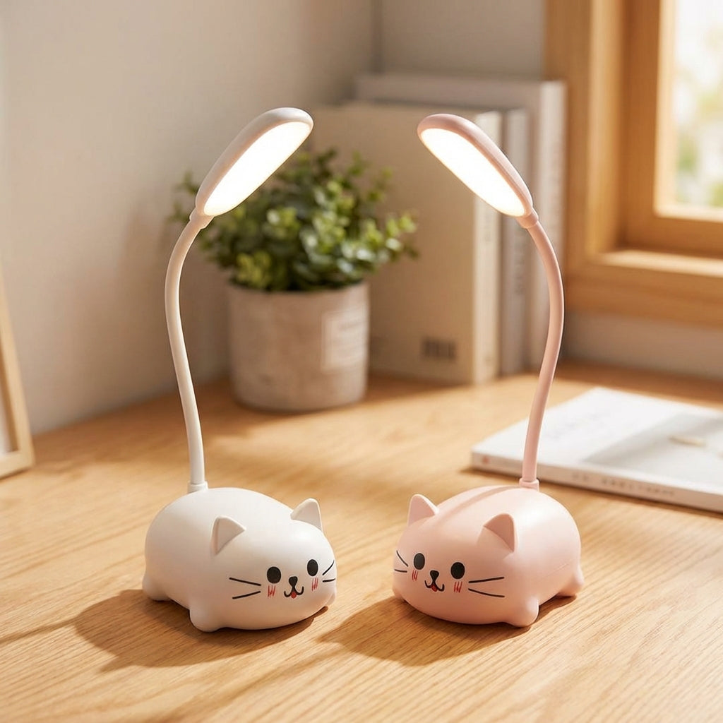 LED stolní lampa s nastavitelným krkem – kompaktní kočičí design v modré, růžové, bílé a zelené barvě 4