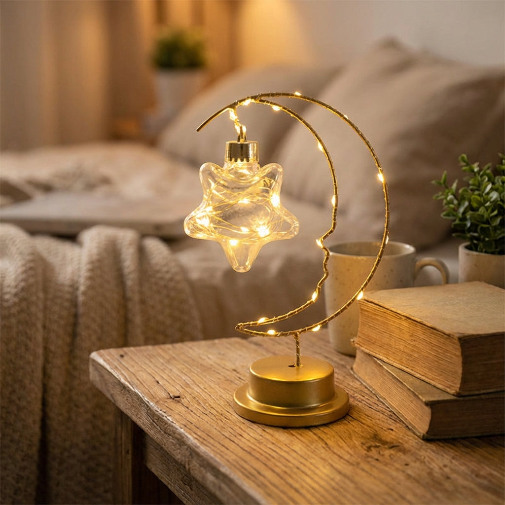 LED stolní lampa s nastavitelným osvětlením a skleněnou dekorací – moderní tvar měsíce 1