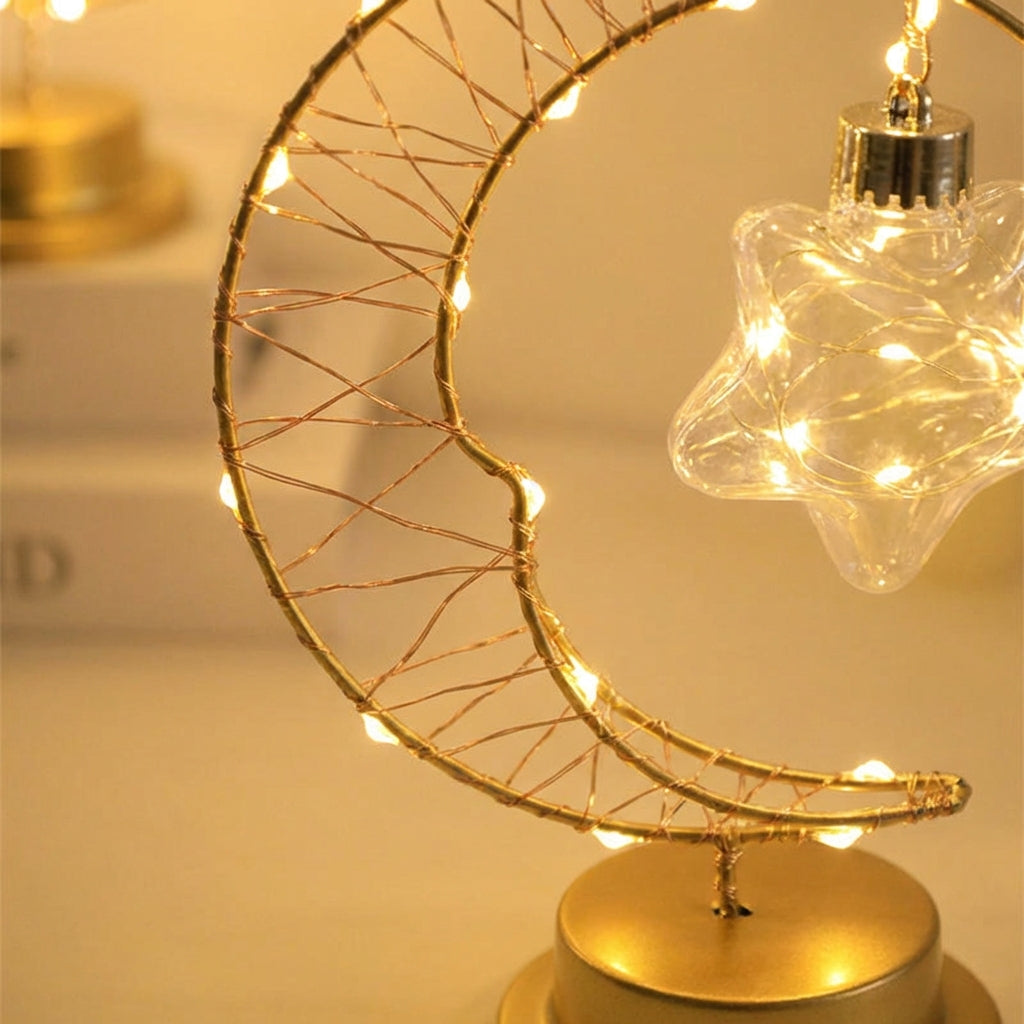 LED stolní lampa s nastavitelným osvětlením a skleněnou dekorací – moderní tvar měsíce 3