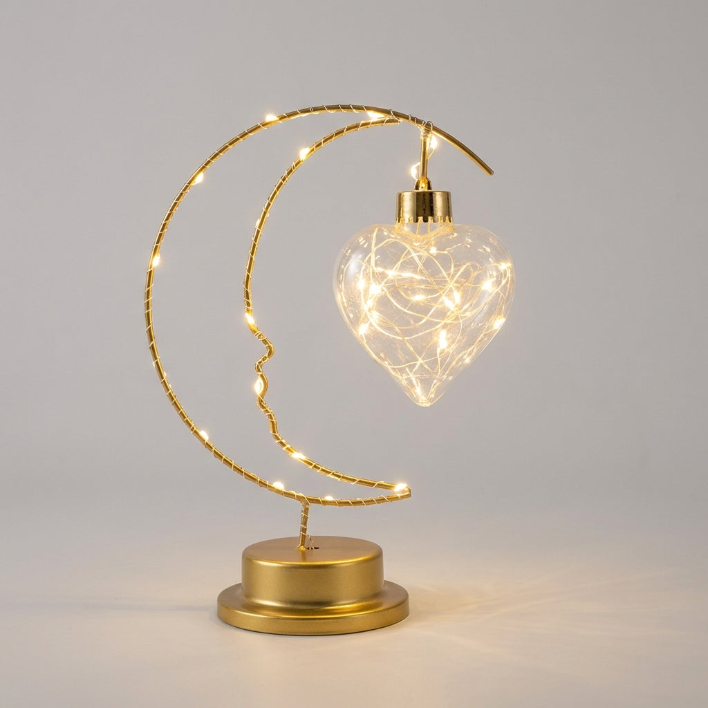 LED stolní lampa s nastavitelným osvětlením a skleněnou dekorací – moderní tvar měsíce 4
