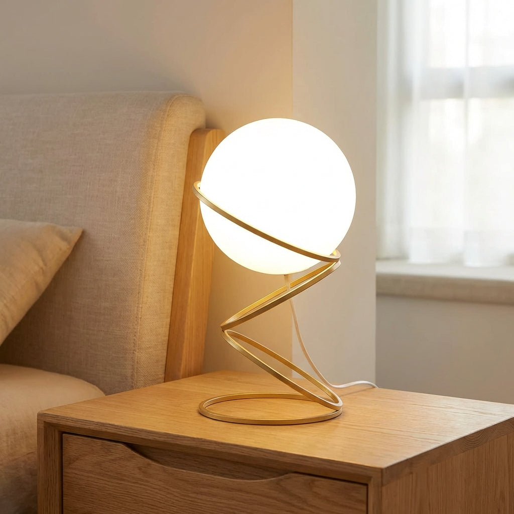 LED stolní lampa s vyřezávanou spirálou a kovovou základnou – moderní design do obývacího pokoje 1