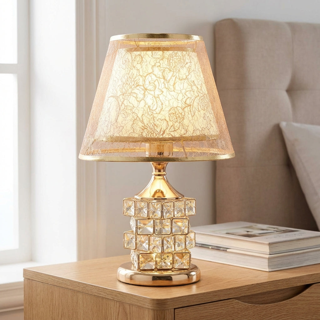 LED stolní lampa se stmívatelným světlem a křišťálovými akcenty – moderní design do obývacích pokojů 1