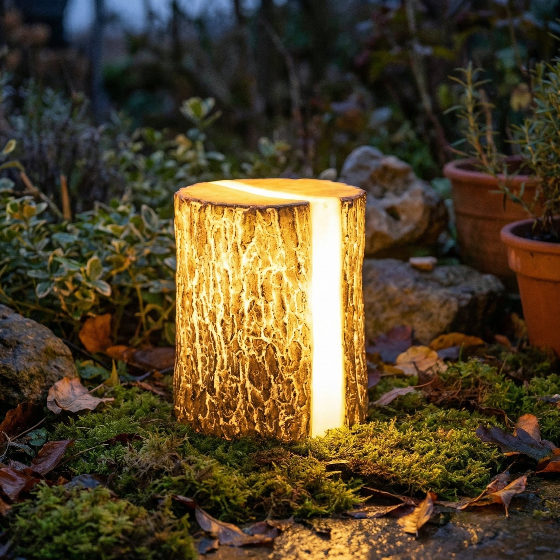 LED zahradní stojací lampa s designem přírodního kmene stromu – rustikální styl, teplé světlo, snadná instalace 0