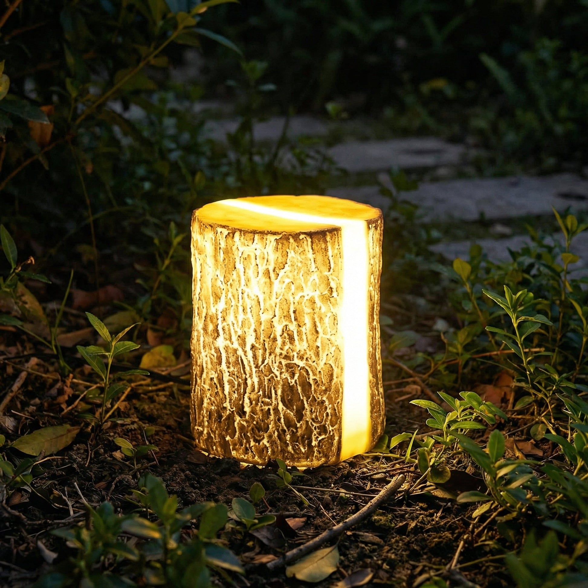 LED zahradní stojací lampa s designem přírodního kmene stromu – rustikální styl, teplé světlo, snadná instalace 1
