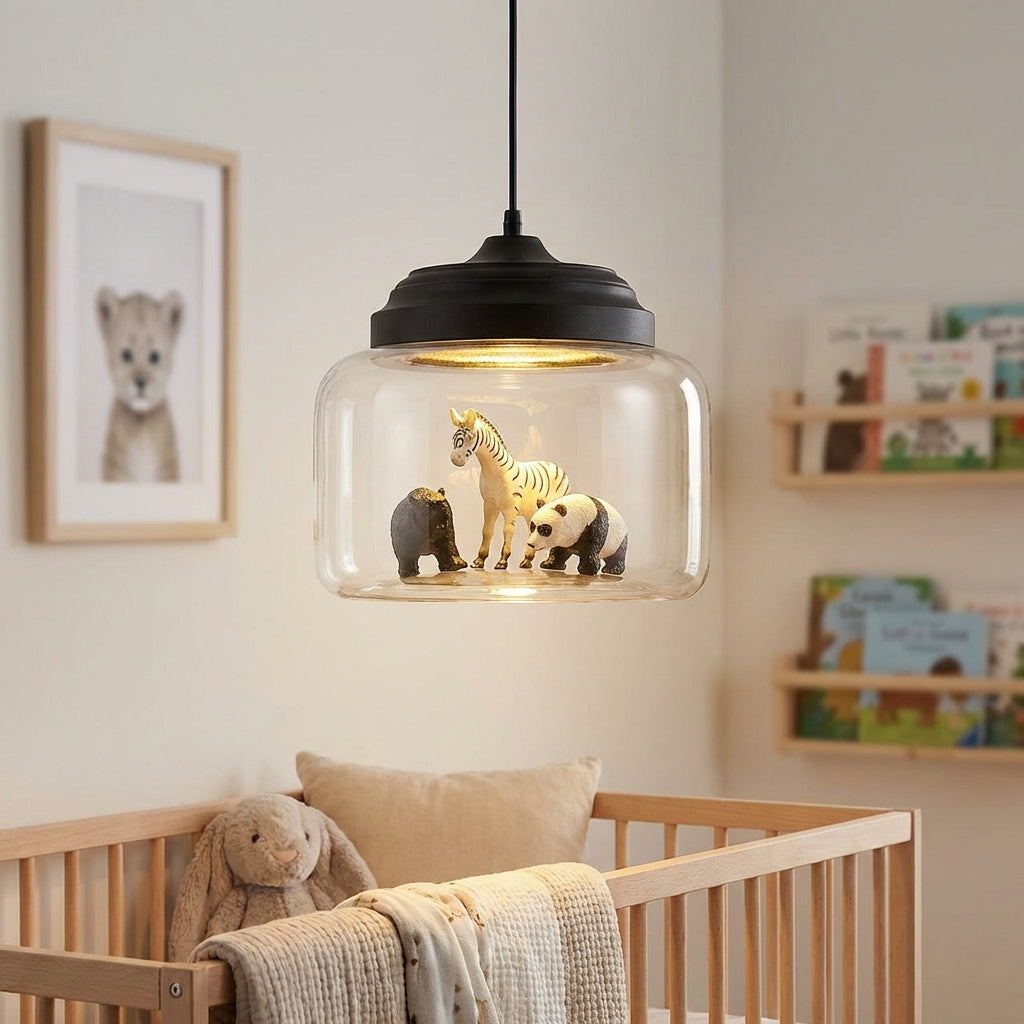 LED závěsná lampa s nastavitelným kabelem a skleněným stínidlem – zábavné figurky zvířat do obývacích pokojů a dětských pokojů 1