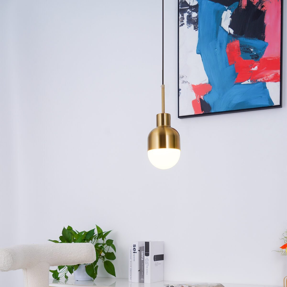 LED závěsná lampa s nastavitelným kabelem a stmívatelností - měděná povrchová úprava, moderní design do obývacího pokoje 3