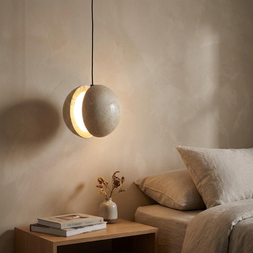 LED závěsná lampa s povrchem s kamenným efektem – kompaktní kulovitý design 1