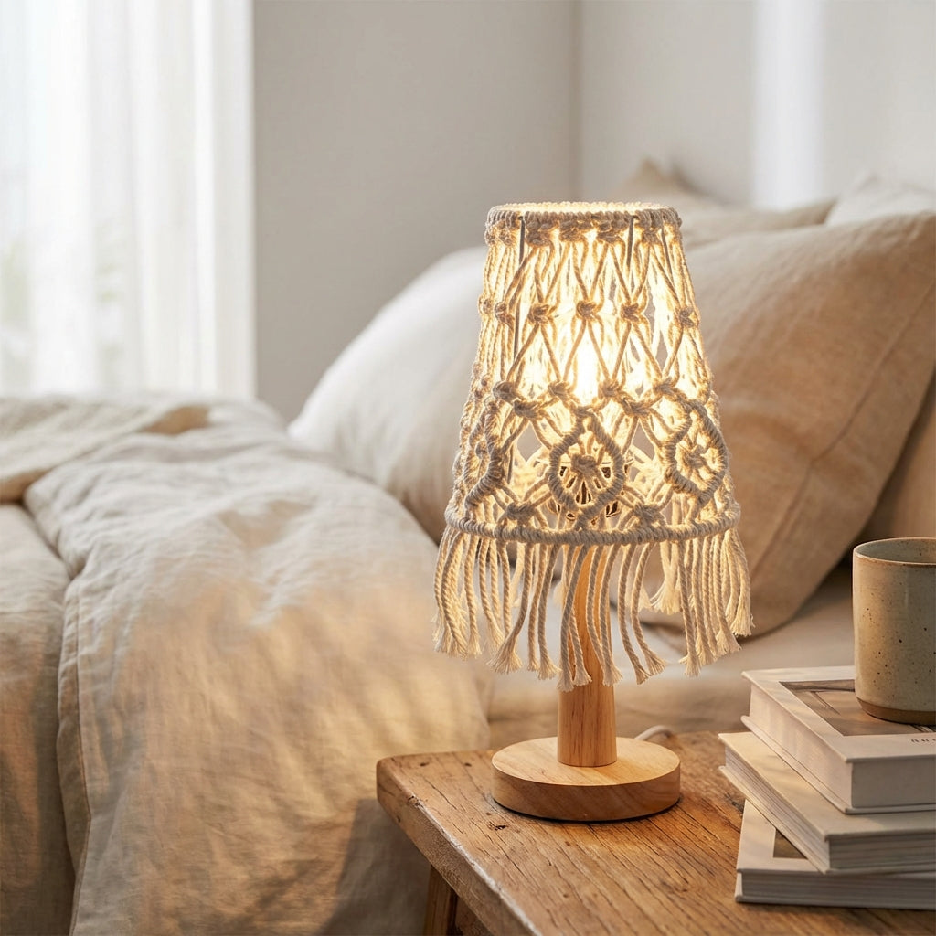 Lampa na Noční Stolek s Teplým Osvětlením a Dekorativním Stínidlem – Moderní Design, 30 cm 1