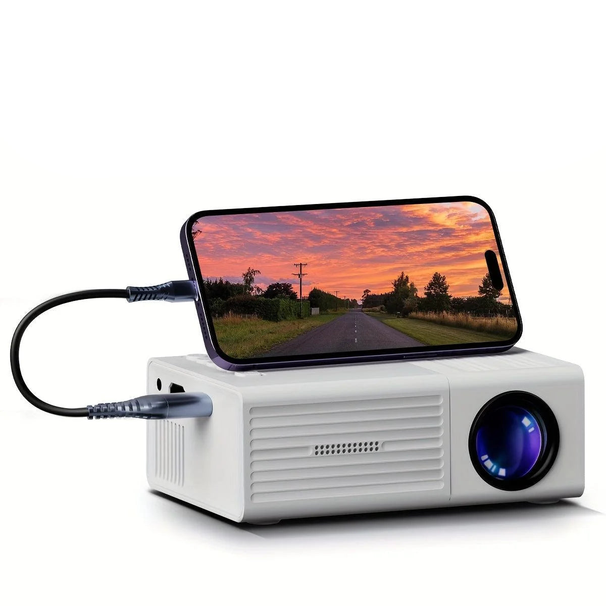Mini projektor 3000 lumenů s HDMI a USB, ideální pro domácí kino a venkovní projekce, s přenosným 1
