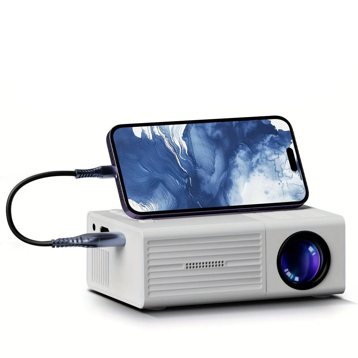 Mini projektor 3000 lumenů s HDMI a USB, ideální pro domácí kino a venkovní projekce, s přenosným 2