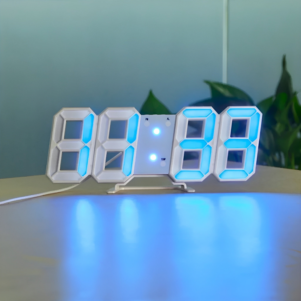 Moderní 3D digitální nástěnné hodiny s LED podsvícením 6