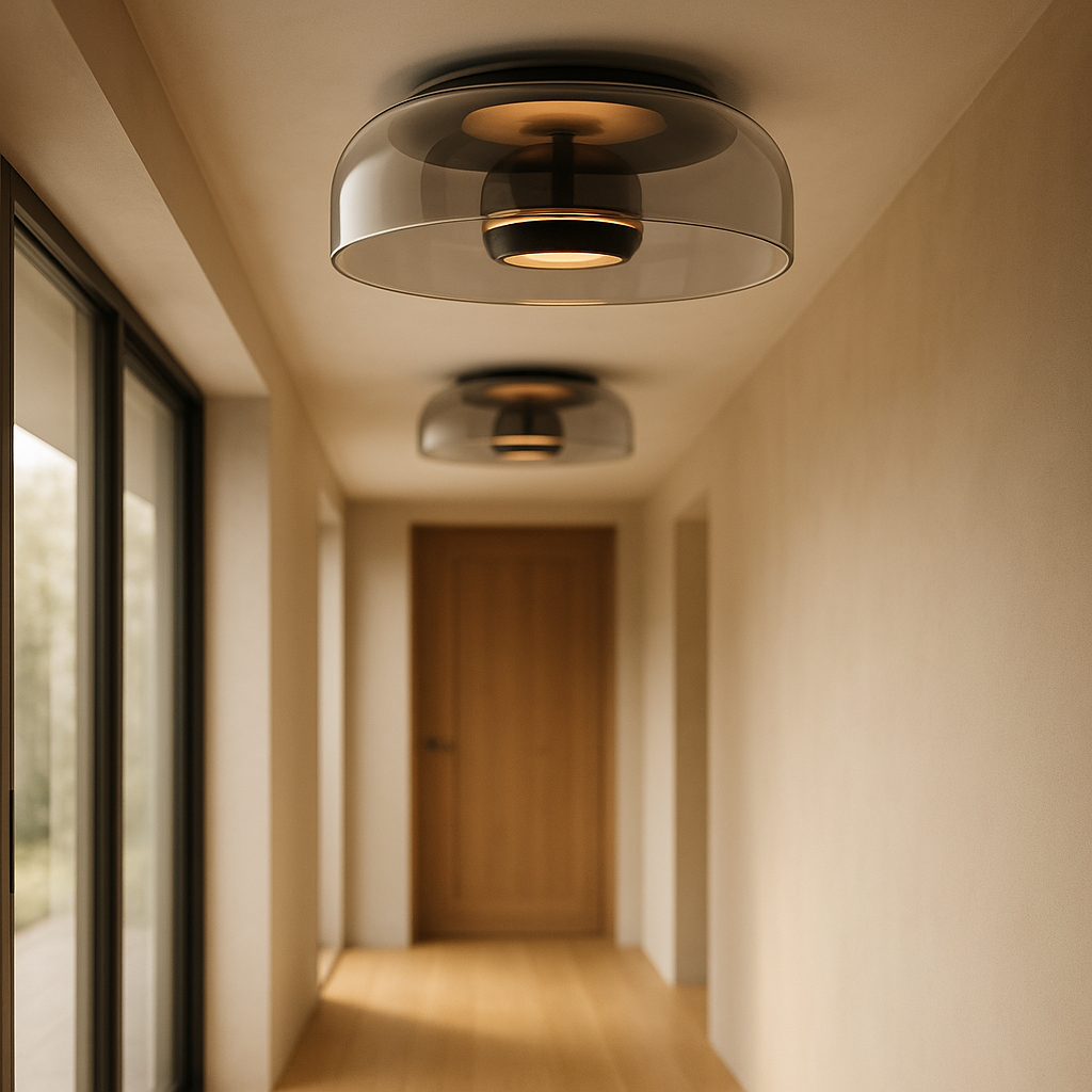 Moderní LED stropní svítidlo pro zapuštěnou montáž – skleněný design v kouřově šedé nebo jantarové barvě, teplé bílé světlo pro haly a vstupy 0