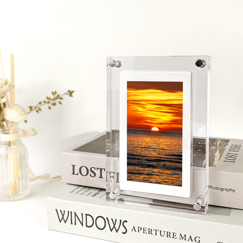Moderní digitální fotorámeček - akrylový digitální fotorámeček s displejem pro video a fotografie, kompaktní a stylový, jasný displej 854x480 1
