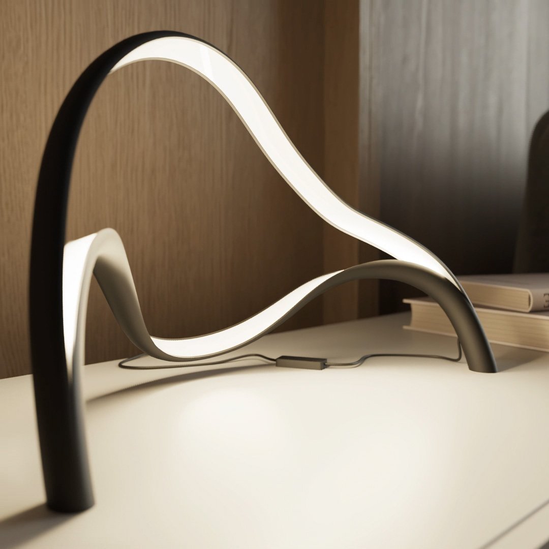 Moderní stolní lampa s integrovaným LED světlem – kompaktní design pro použití u postele nebo na stůl – kovová a akrylová povrchová úprava 4