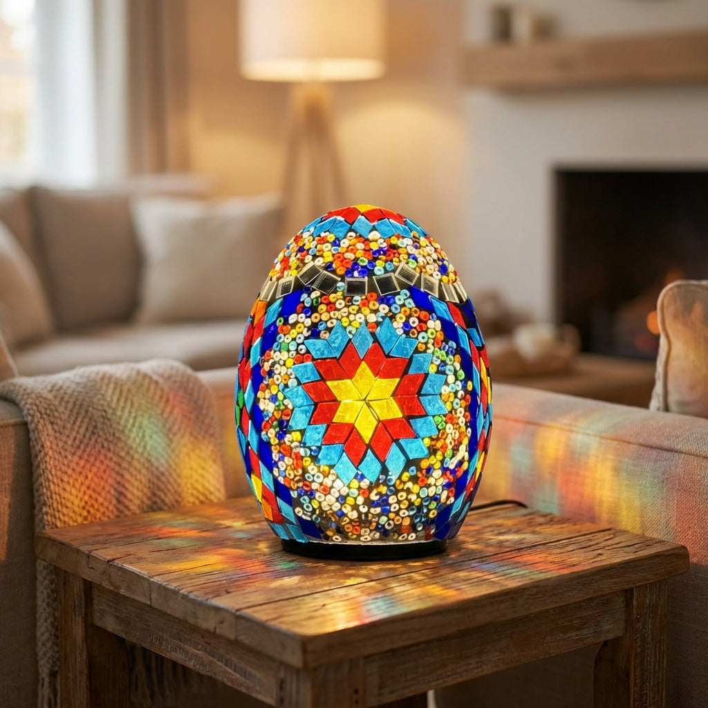 Mozaiková dekorativní lampa s projekcí teplých barev - Ručně vyrobená bezdrátová lampa s vajíčkem 0