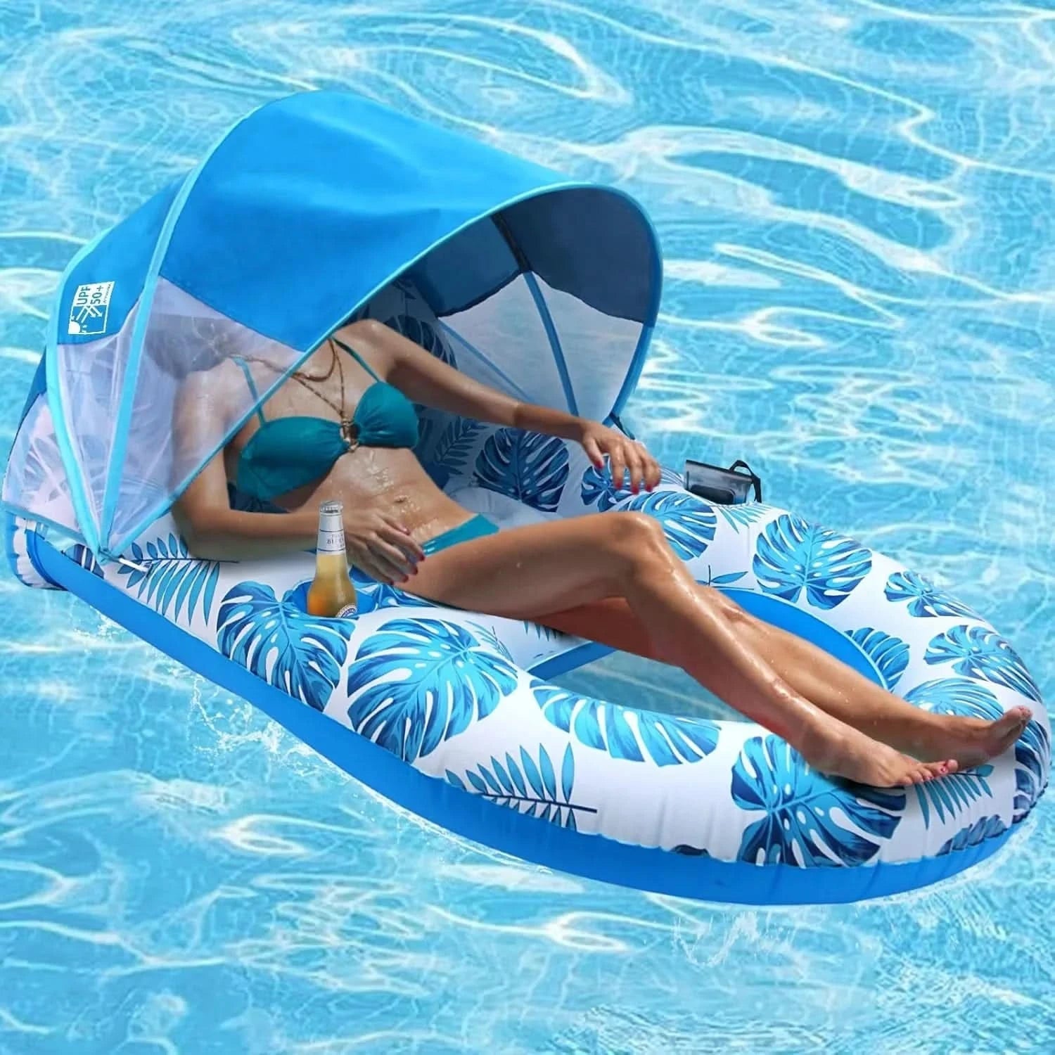Nafukovací bazénový plovák s stínící stříškou, lehký PVC design, ideální pro letní relax 0