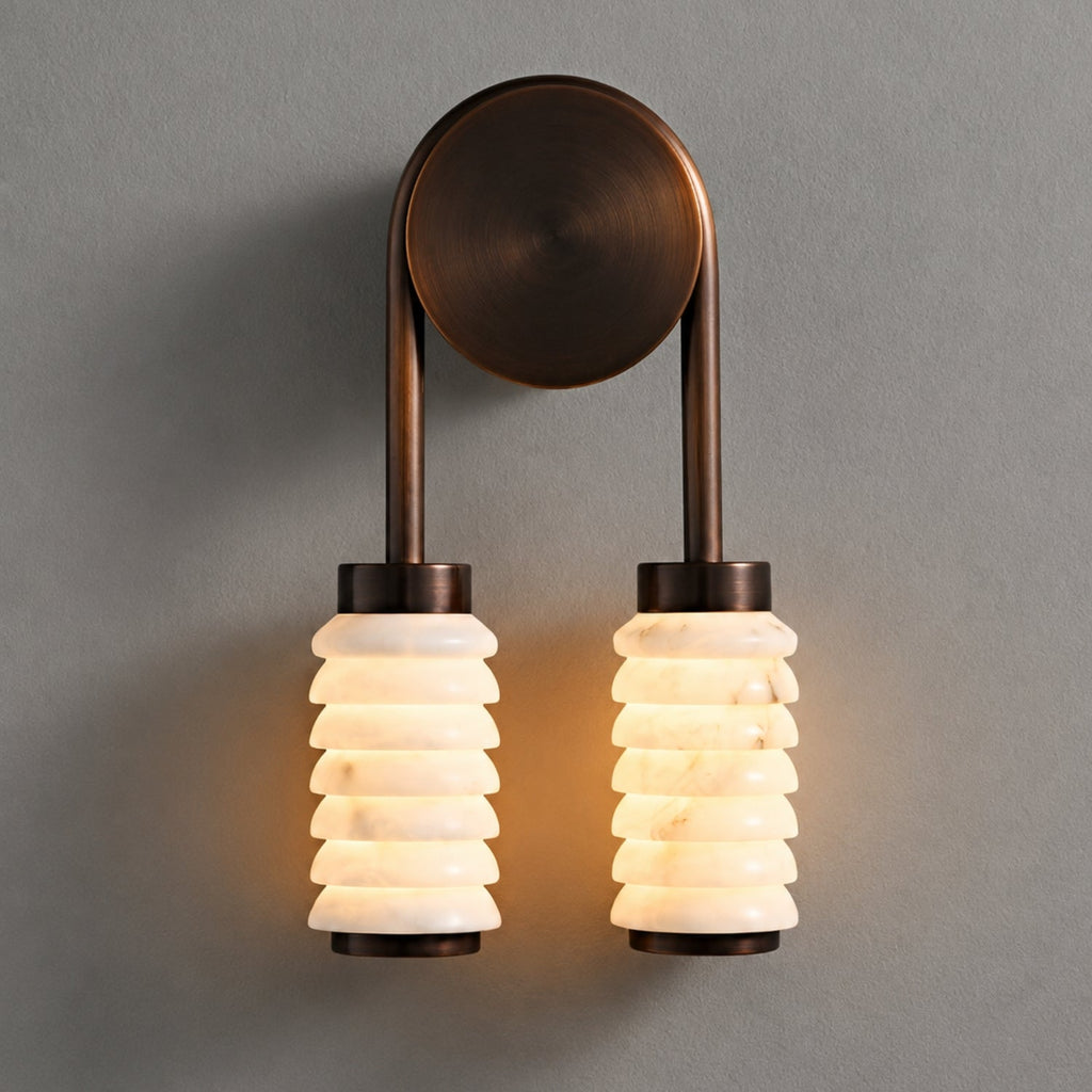 Nástěnná lampa s dvojitými mramorovými stínidly a LED osvětlením, antický kov 0
