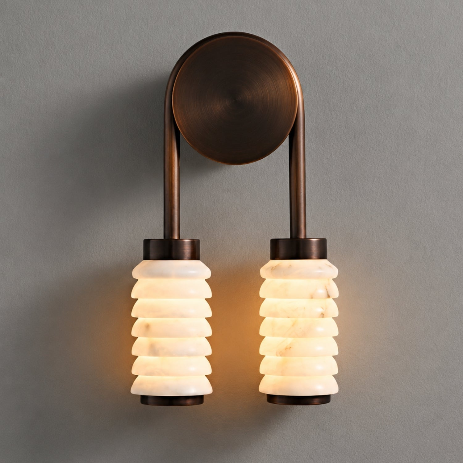 Nástěnná lampa s dvojitými mramorovými stínidly a LED osvětlením, antický kov 0