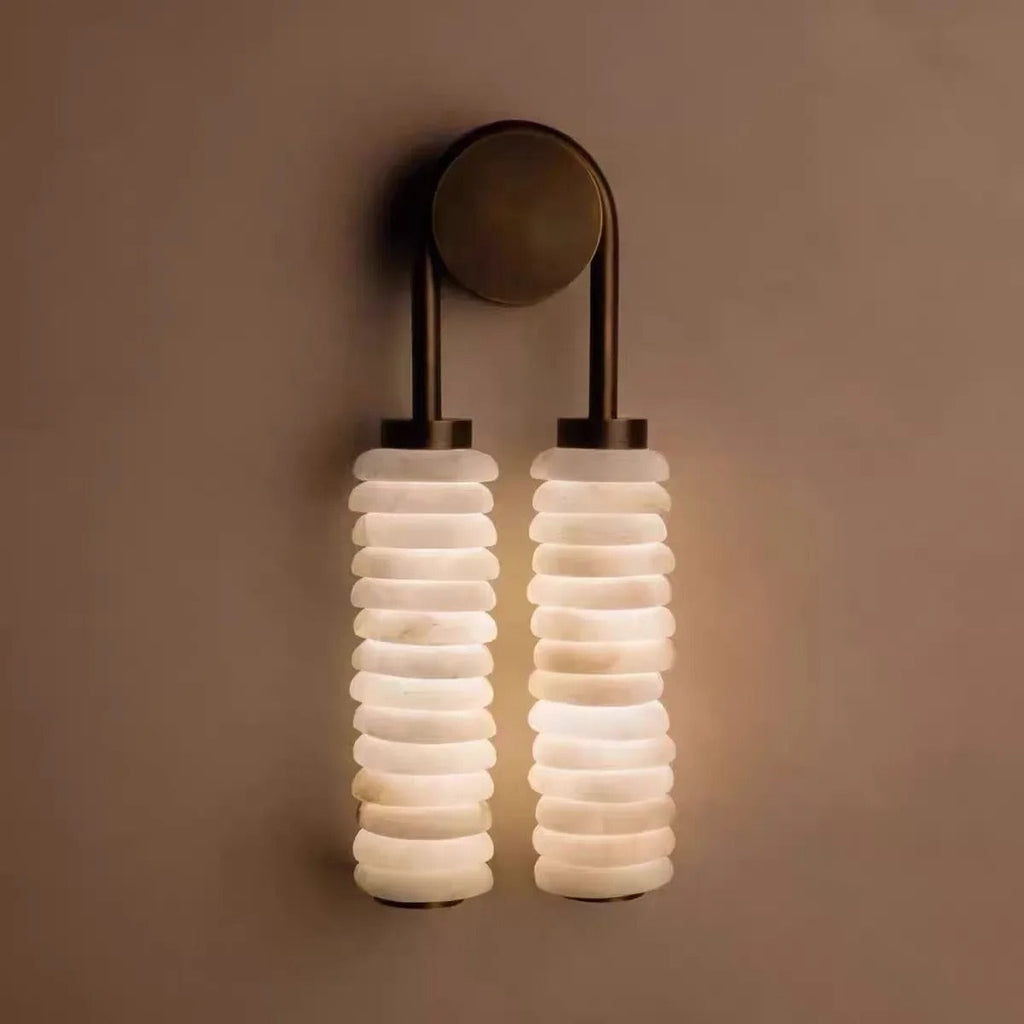 Nástěnná lampa s dvojitými mramorovými stínidly a LED osvětlením, antický kov 1