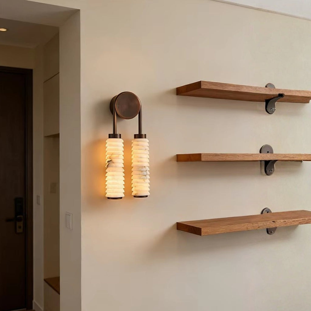 Nástěnná lampa s dvojitými mramorovými stínidly a LED osvětlením, antický kov 2