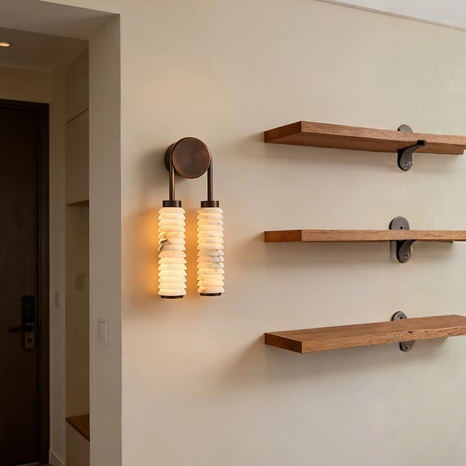 Nástěnná lampa s dvojitými mramorovými stínidly a LED osvětlením, antický kov 2