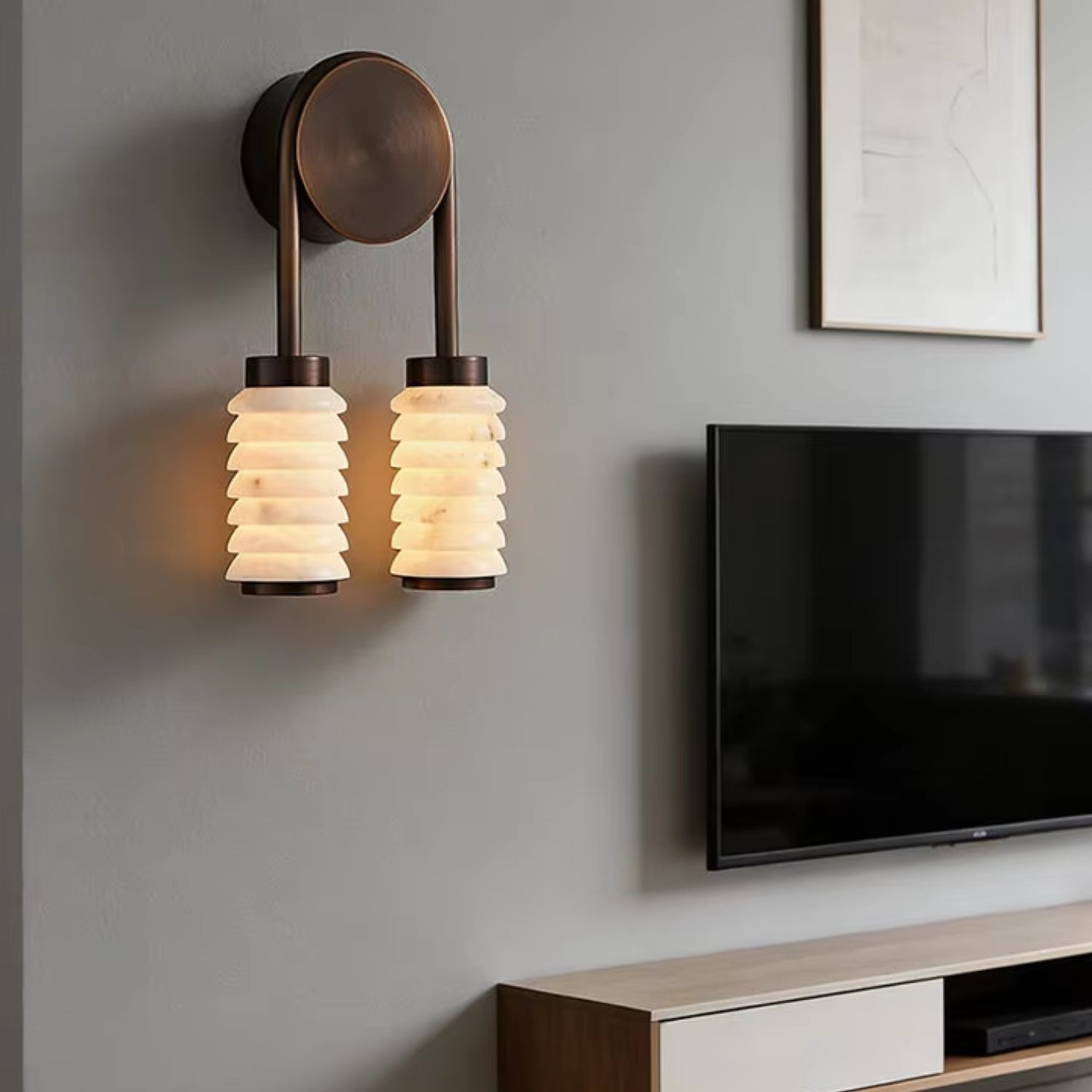 Nástěnná lampa s dvojitými mramorovými stínidly a LED osvětlením, antický kov 6