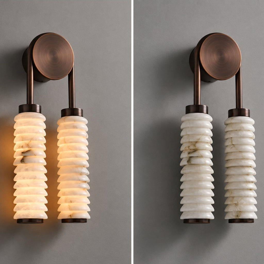 Nástěnná lampa s dvojitými mramorovými stínidly a LED osvětlením, antický kov 7