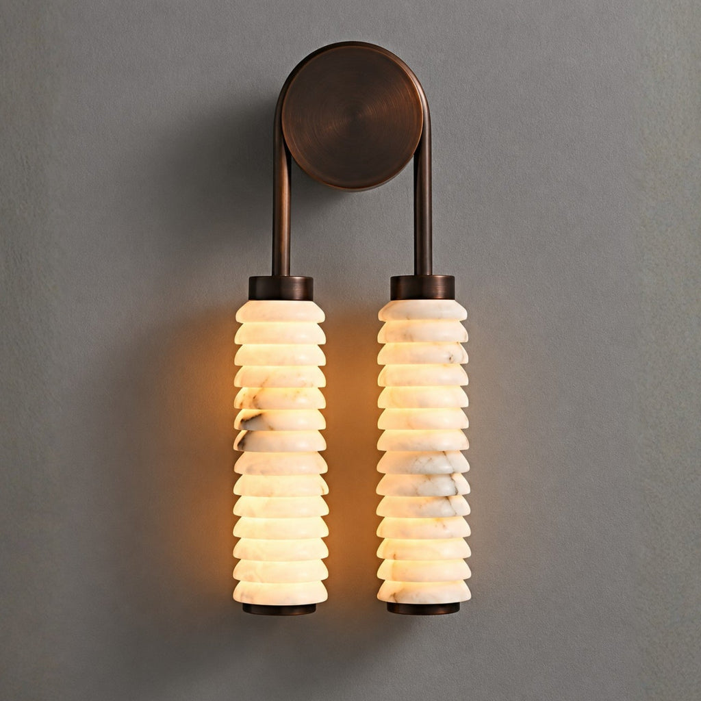 Nástěnná lampa s dvojitými mramorovými stínidly a LED osvětlením, antický kov 9
